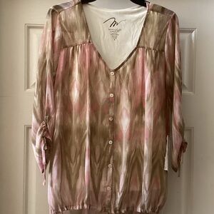 Miraclesuit Women's Pink and Brown Button-Up Top, M